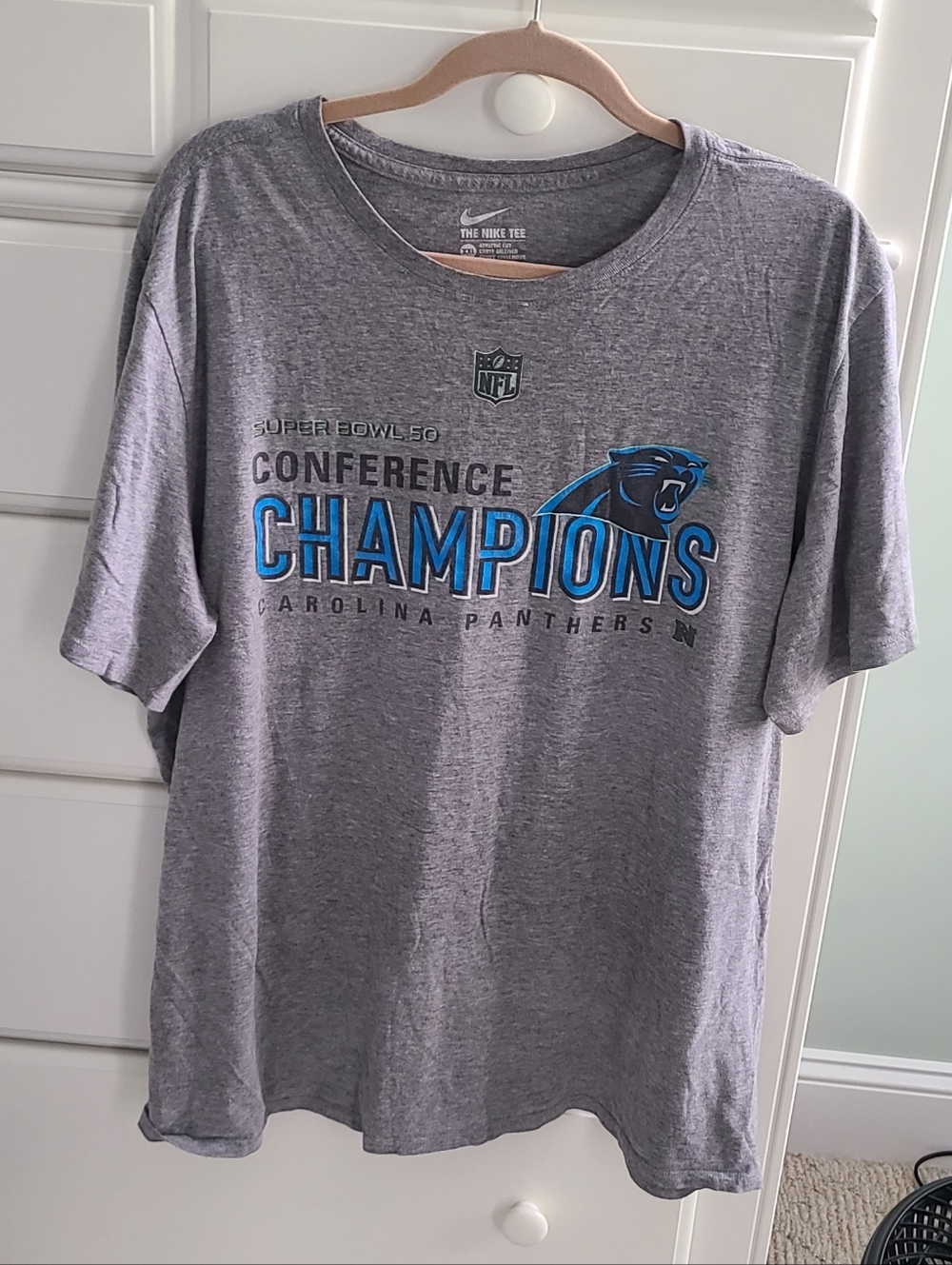 Nike Carolina Panthers T Shirt Men's 2XL Conference Champions Super Bowl 50